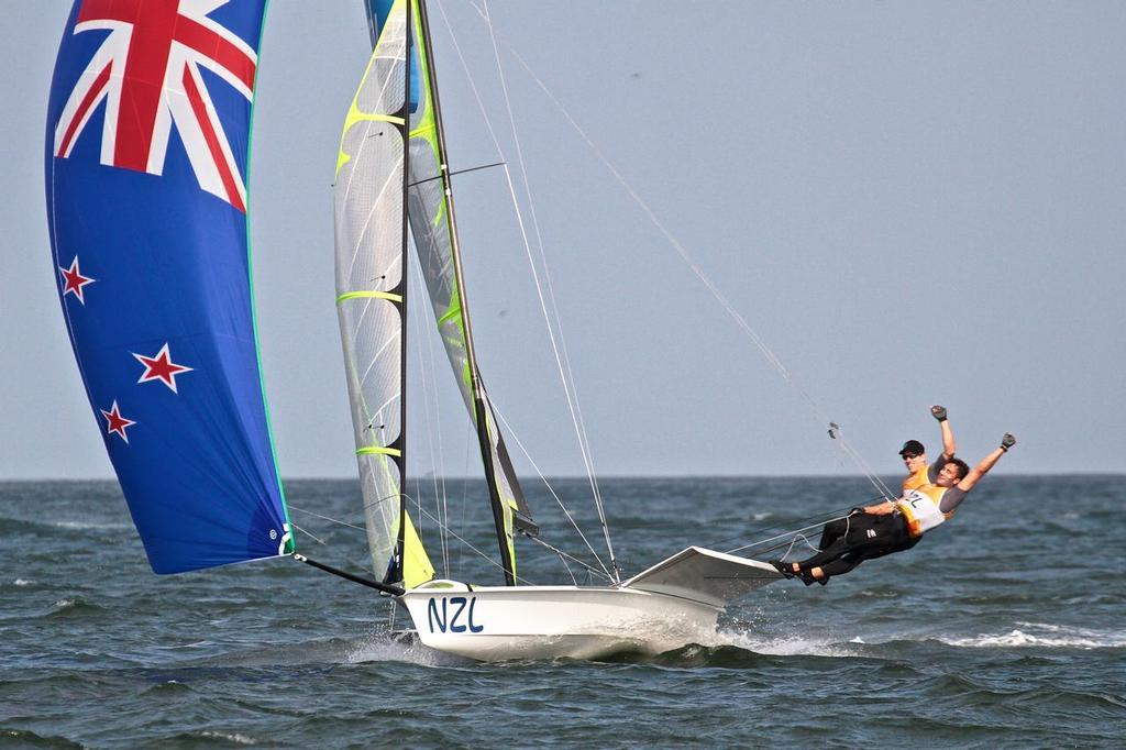 Burling and Tuke have the finish line in sight and Gold medal confirmed - Mens 49er Medal Race - 2016 Olympics © Richard Gladwell www.photosport.co.nz